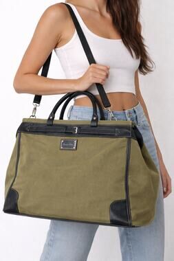 2000s Sydney Love Olive Canvas Satchel Contrast Stitch Weekend Bag